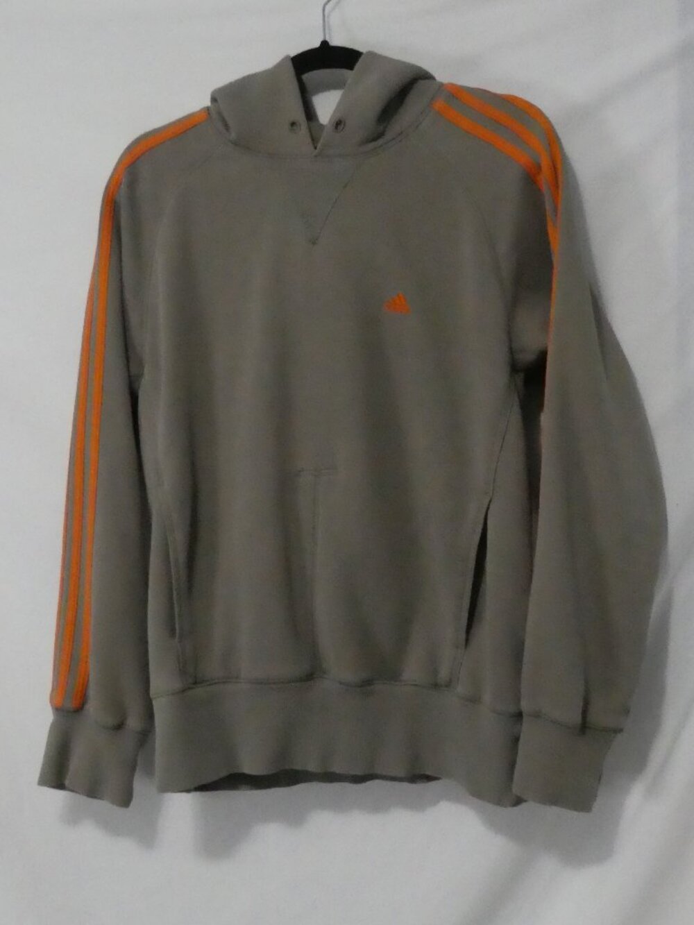Vintage Y2K ADIDAS Pullover Hoodie Orange 3-Stripes Back Adidas Print - Large